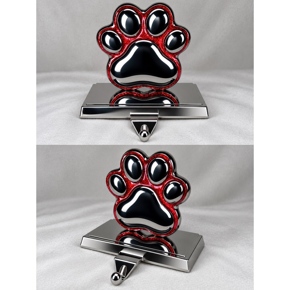 Red Glitter Paw Print Stocking Hook Handbag Table Hanger Silver Tone Dog Lover